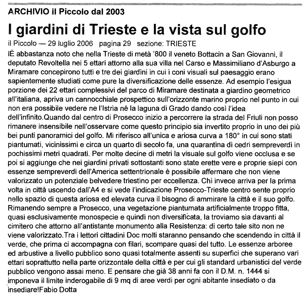 I GIARDINI DI TRIESTE E LA VISTA SUL GOLFO